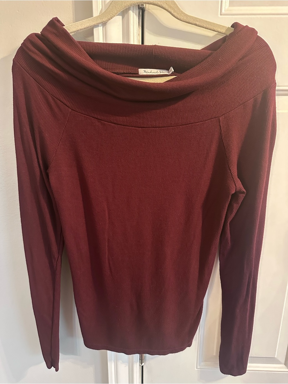 Michael Stars Ribbed Cowl Neck Sweater - Burgundy